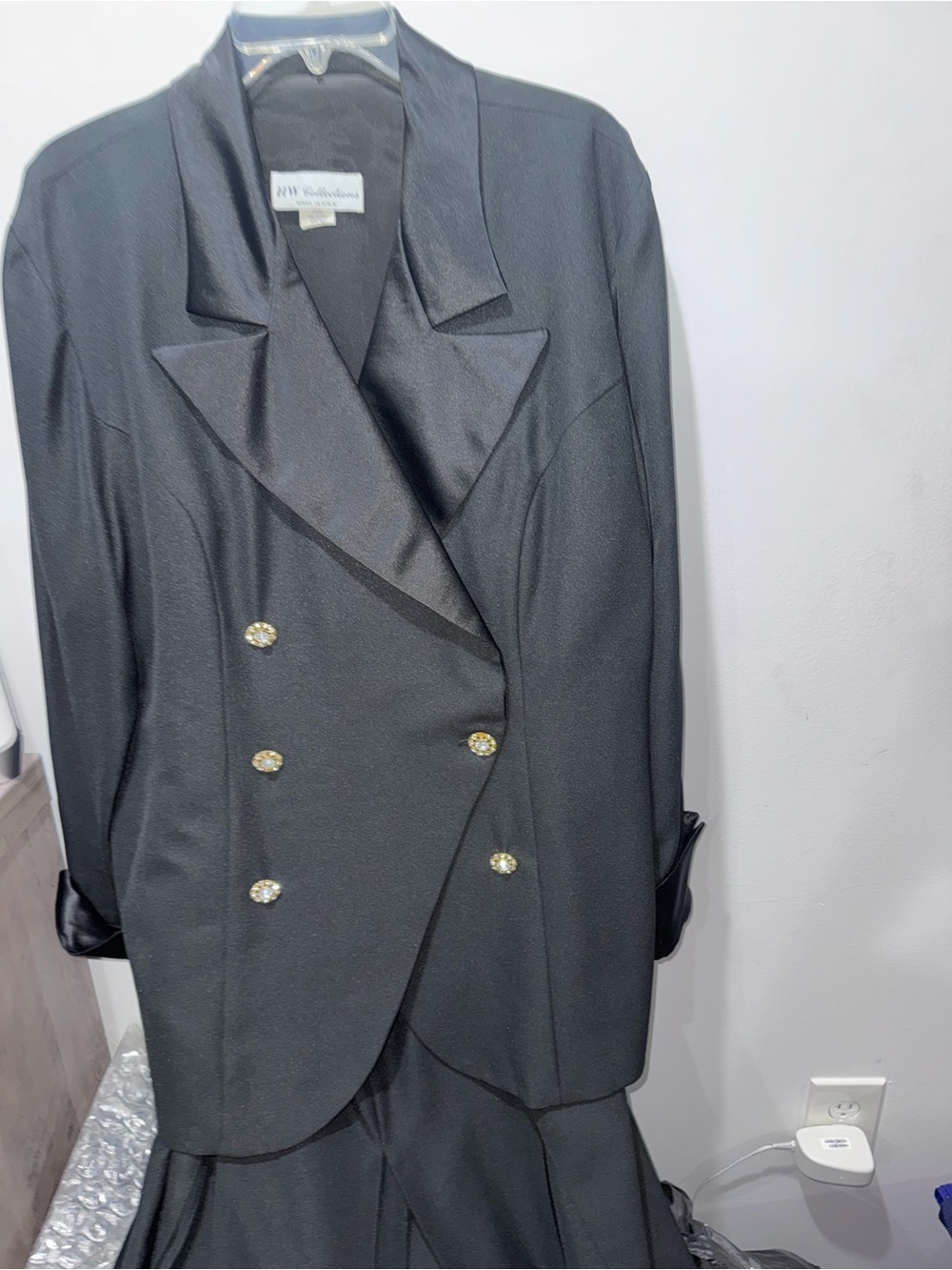 Black Double-Breasted Blazer with Satin Lapels
